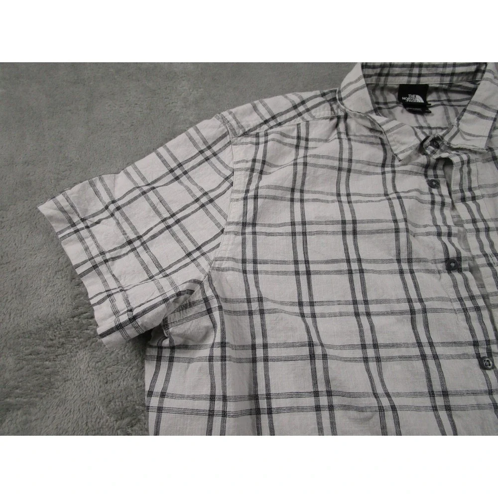 North Face Shirt Mens XXL White‎ Plaid Outdoor Button Up Short Sleeve